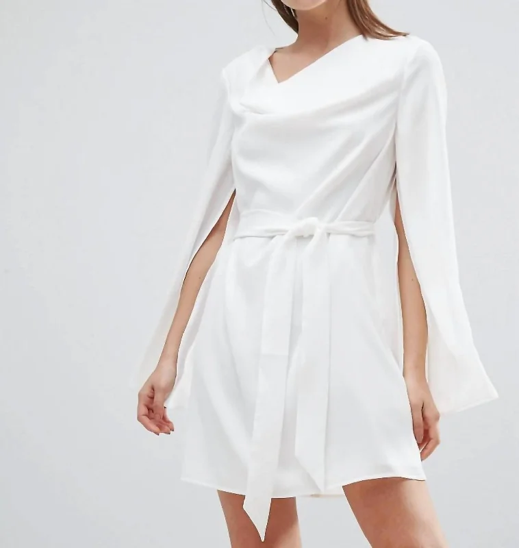 Women Interrupt Tie Belt Mini Dress In White Trendy Off-Shoulder Dress Mini