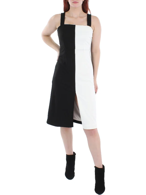 Womens Colorblock Knee-Length Midi Dress Trendy Knit Midi Dress