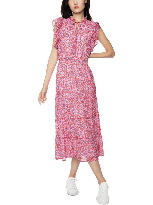 Womens Floral Calf Midi Dress Cozy A-Line Midi Dress