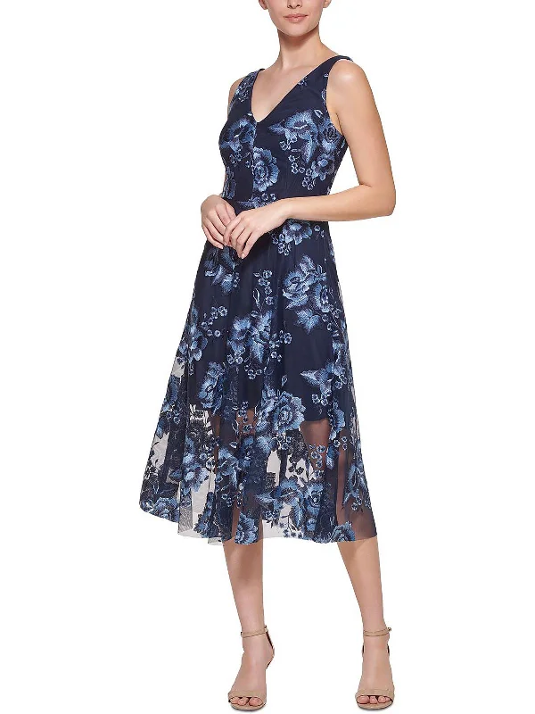 Womens Floral Calf Midi Dress Stylish Cold Shoulder Midi Dress