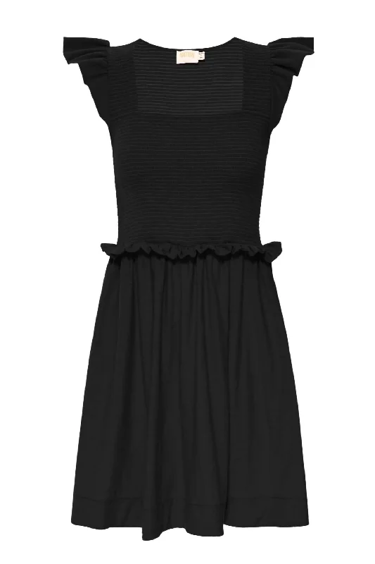 Women's Ginger Smocked Mini Dress In Jet Black Comfortable Bodycon Mini Dress