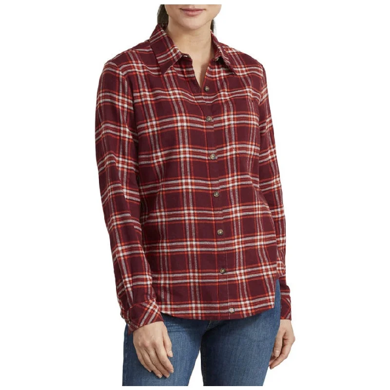 Women's Long Sleeve Plaid Flannel Work Shirt FL075 - Red Relaxed Fit Short Blouse