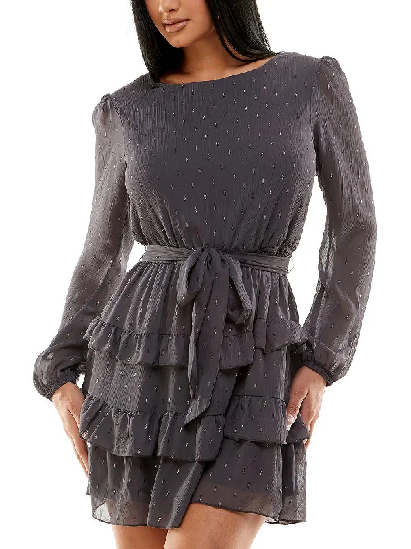 Womens Metallic Mini Mini Dress Cozy Knitted Mini Dress