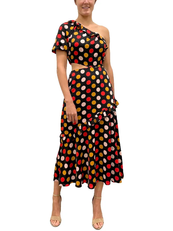 Womens Polka Dot One Shoulder Midi Dress Comfortable Floral Print Midi Dress