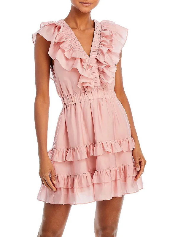 Womens Ruffled Short Mini Dress Comfortable Linen Mini Dress