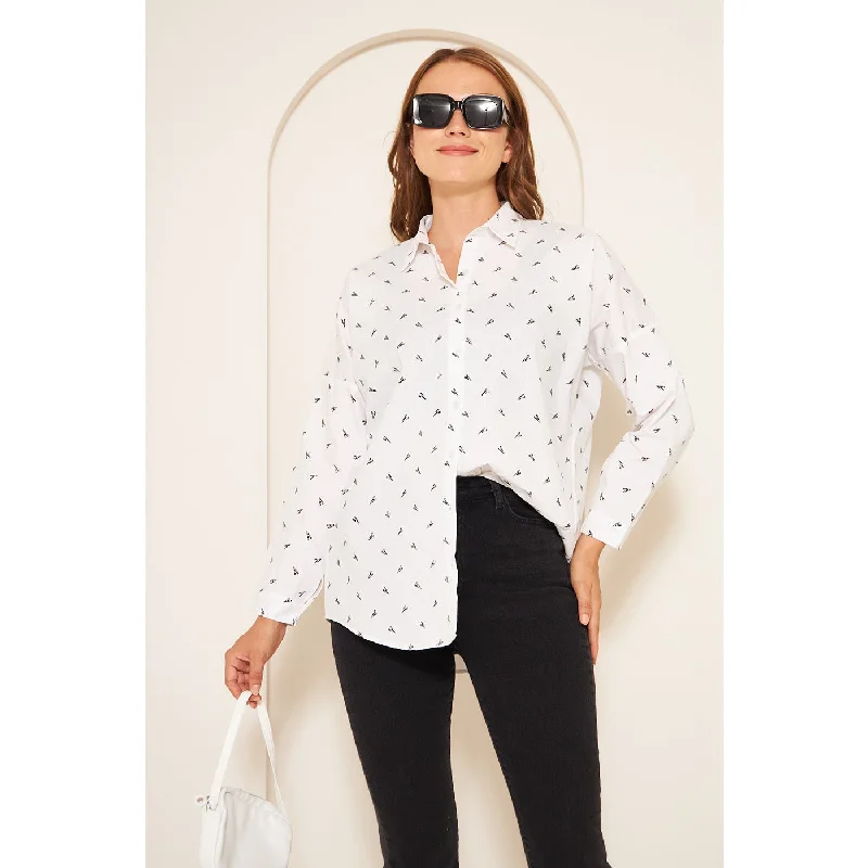 White Patterned Oversized Shirt Elegant Button-Down Short Shirt