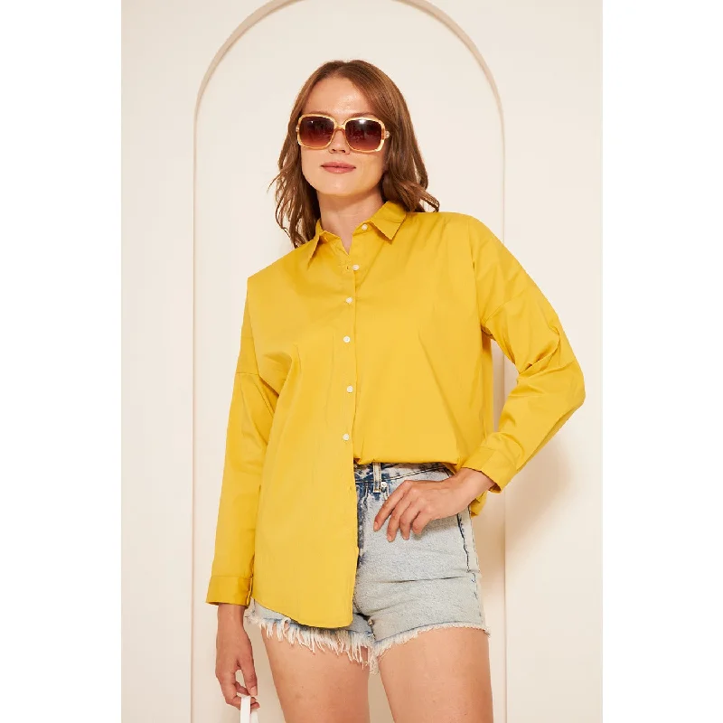 Mustard Oversized Shirt Comfortable Short Sleeve Tee