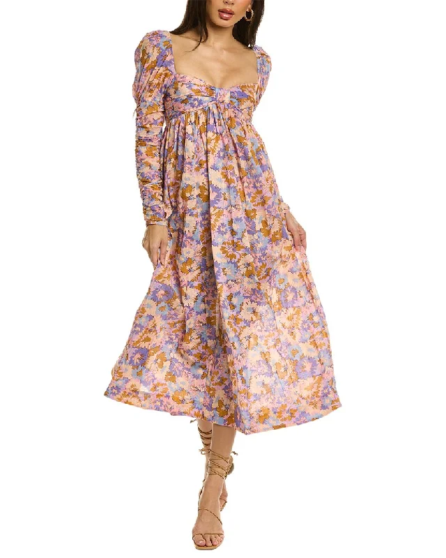 Zimmermann Violet Twist Front Midi Dress Elegant Floral Skirt Midi Dress