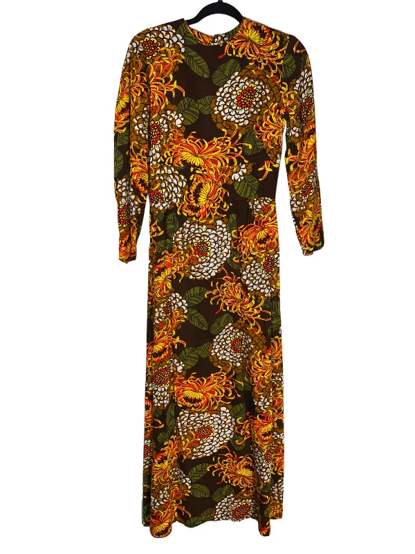 1970s Psychedelic Floral Maxi Dress Stylish Maxi Dress with Frills