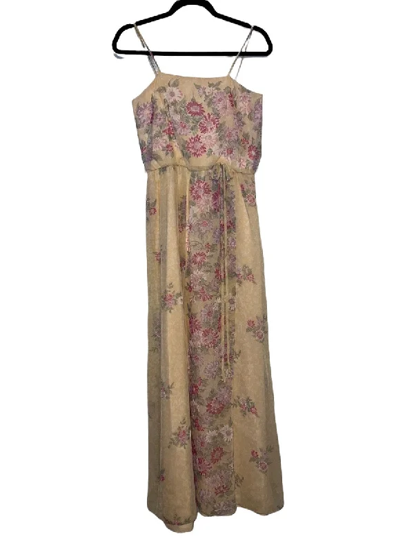 1980's Taffeta Style Spaghetti Strap Maxi Dress with Flower Print Trendy Maxi Dress with Bow