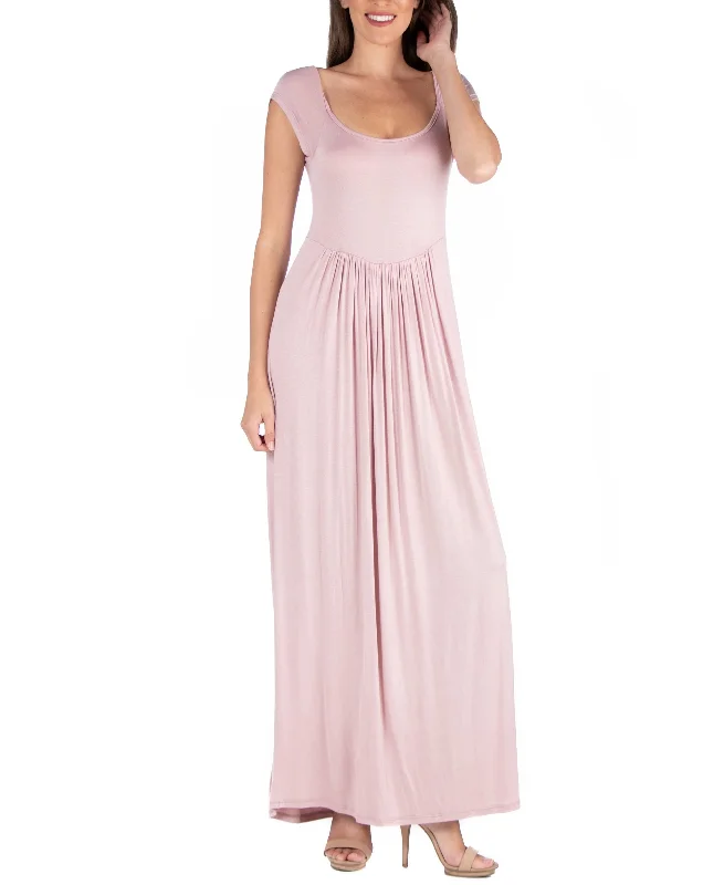 24seven Comfort Apparel Maxi Dress With Round Neck Empire Waist Comfortable Fitted Maxi Dress