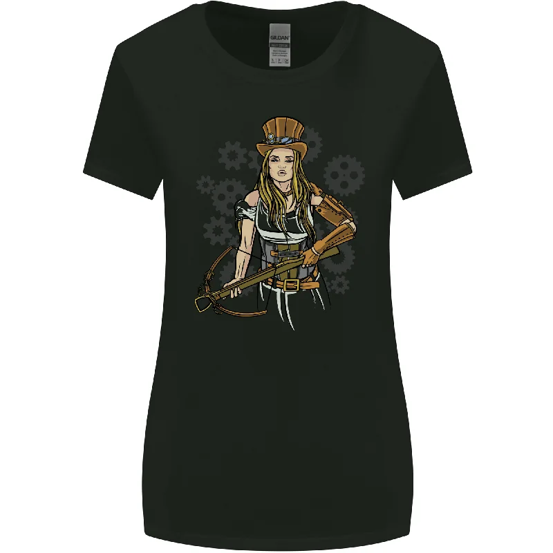 A Steampunk Woman With a Crossbow Womens Wider Cut T-Shirt Polka Dot Checkered Tartan A Steampunk Woman With a Crossbow Womens Wider Cut T-Shirt Polka Dot Checkered Tartan