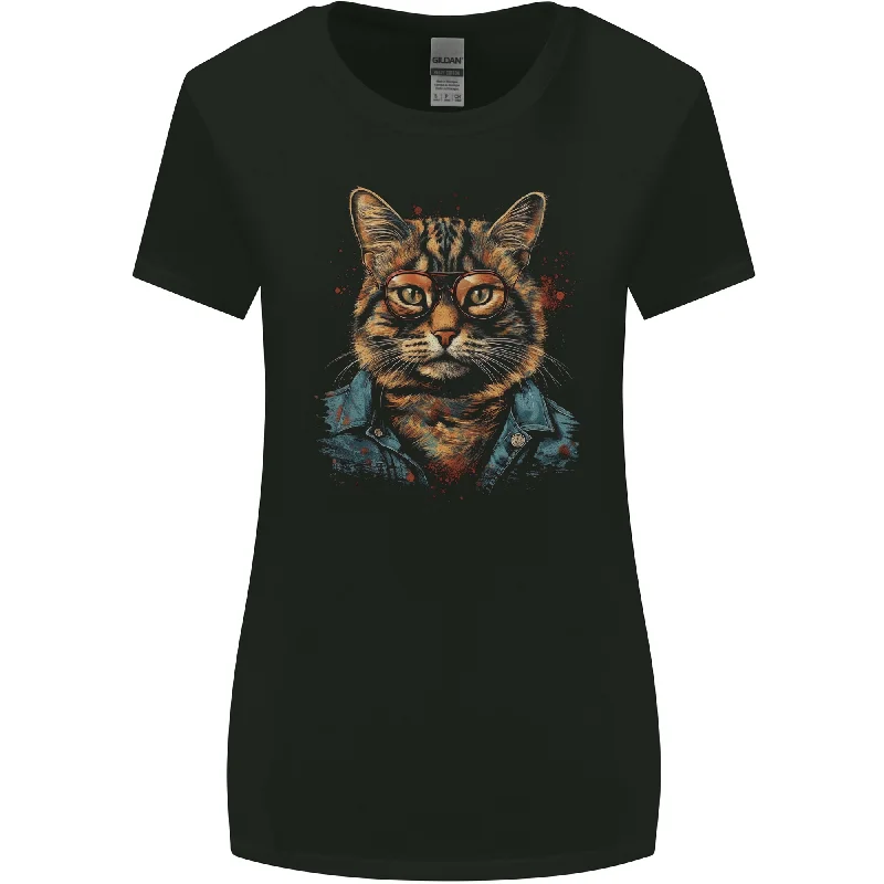 A Streetwise Cat With Glasses Womens Wider Cut T-Shirt Collared Crew Neck Turtle Neck A Streetwise Cat With Glasses Womens Wider Cut T-Shirt Collared Crew Neck Turtle Neck