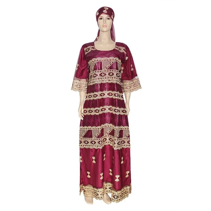 African Dashiki Maxi Dress: Bazin Embroidery, Beading, and Lace Robe for Wedding Party Elegance Fashionable Sheer Maxi Dress