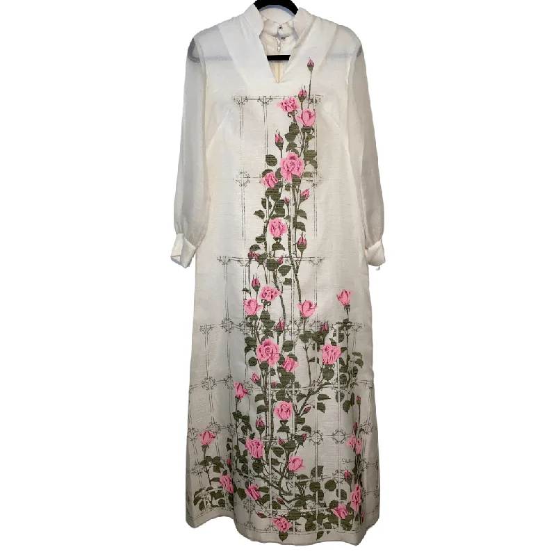 Online Exclusive Alfred Shaheen Maxi Dress with Sheer Sleeves Chic Button-Up Maxi Dress