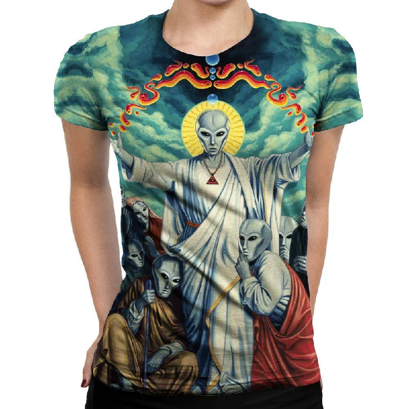 Alien Christ Womens T-Shirt Collared T-Shirt Boat Neck A-Line