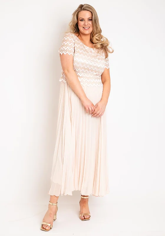 Allison Zig Zag Lace Overlay Pleated Maxi Dress, Vanilla Chic Sleeveless Maxi Dress