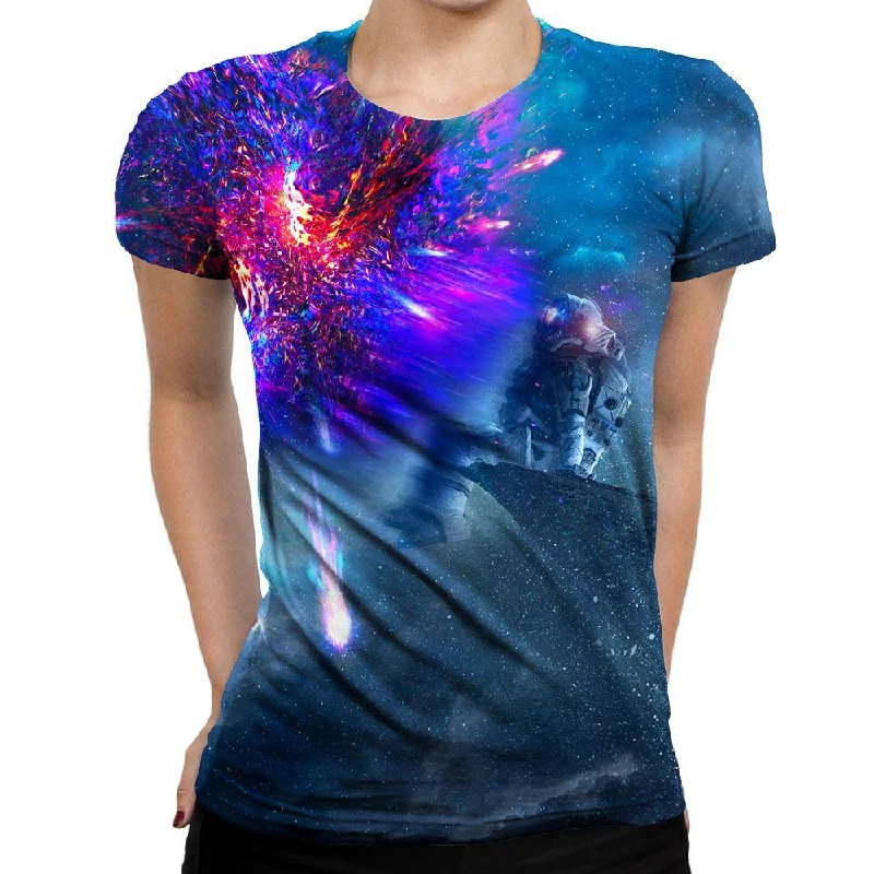 Astronaut Galaxy Womens T-Shirt Front Pockets Side Pockets Patch Pockets