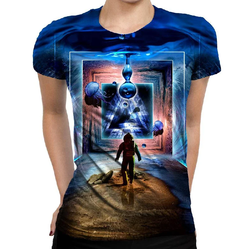 Astronaut Portal To The Beyond Womens T-Shirt Chenille Blend Fleece Blend Nylon Blend