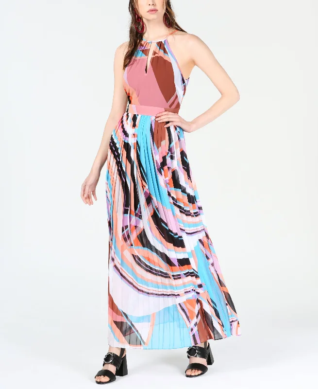 Bar III Printed Halter Neck Maxi Dress Chic Sleeveless Maxi Dress