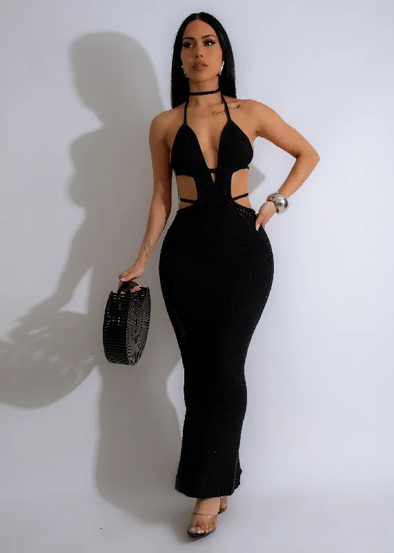 Malibu Crochet Maxi Dress Black Chic Off-Shoulder Maxi Dress