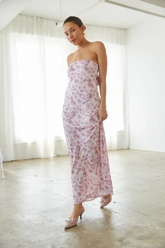 Britt Strapless Tie Back Maxi Dress Fashionable Layered Maxi Dress