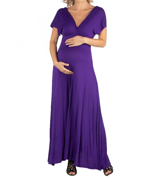 Cap Sleeve V Neck Maternity Maxi Dress Elegant Floral Maxi Dress