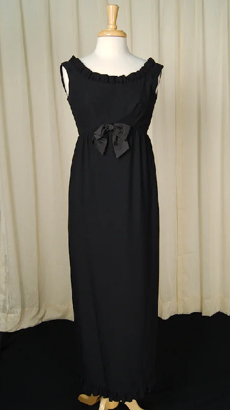 1960s Vintage Black Ruffle Maxi Dress Comfortable Casual Maxi Dress