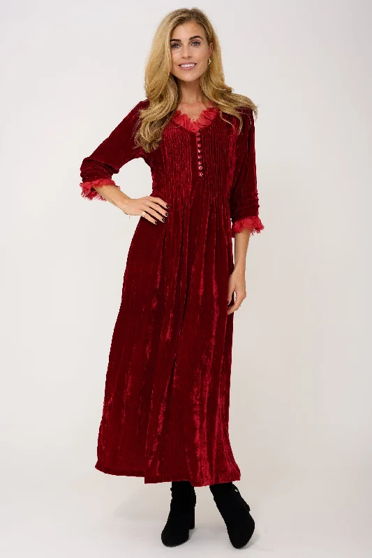 Silk Velvet Annabel Maxi Dress in Red Elegant Lace-Up Maxi Dress