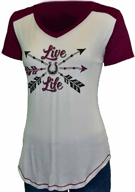 Cowgirl Hardware Women's Live Life Baseball T-shirt Spandex Blend Rayon Blend Denim Blend