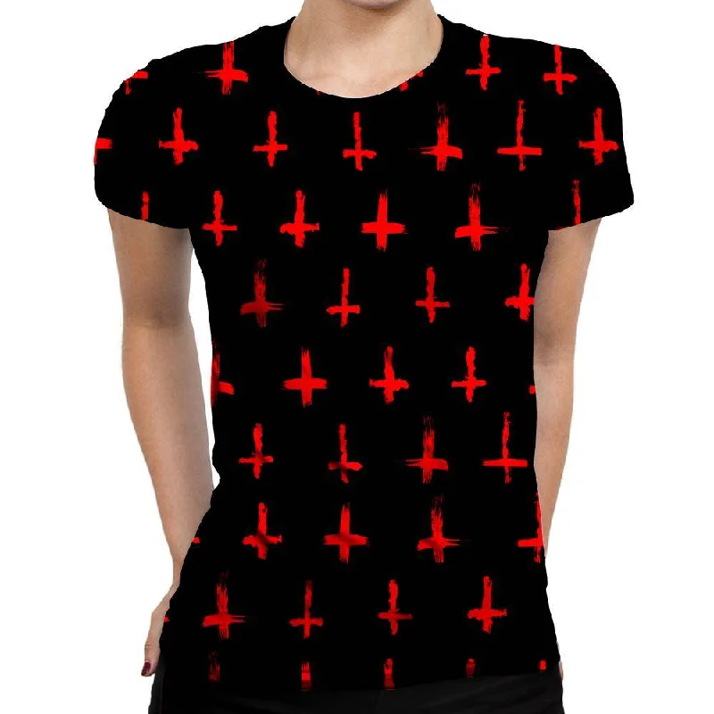 Devilish Red Cross Womens T-Shirt Polka Dot Checkered Tartan