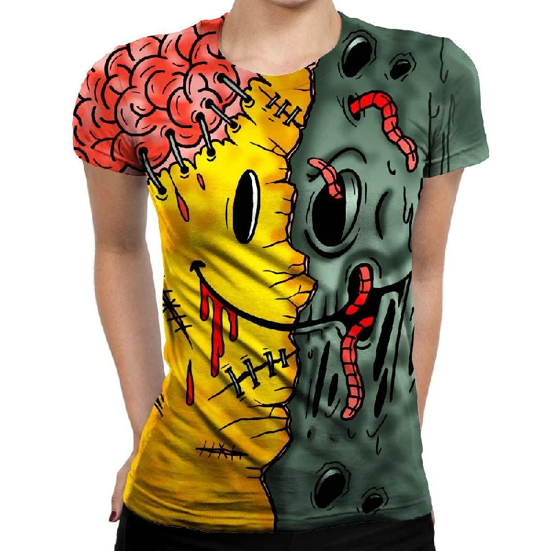 Emoji Zombie Womens T-Shirt Print Jacquard Patchwork