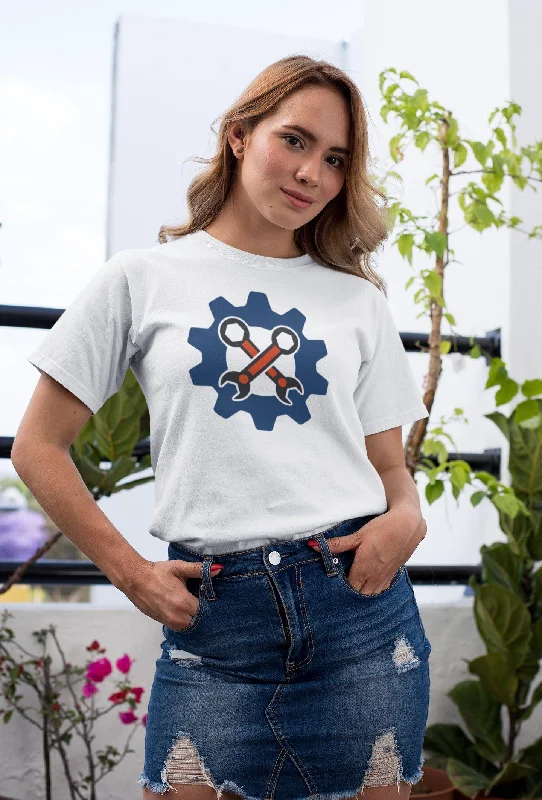 "Gears of Repair" Ladies' short sleeve t-shirt Faux Fur Fabric Real Fur Fabric Shearling Fabric