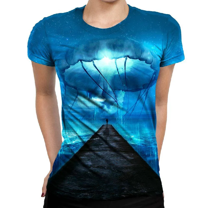 Giant Jellyfish Womens T-Shirt Collared Crew Neck Turtle Neck