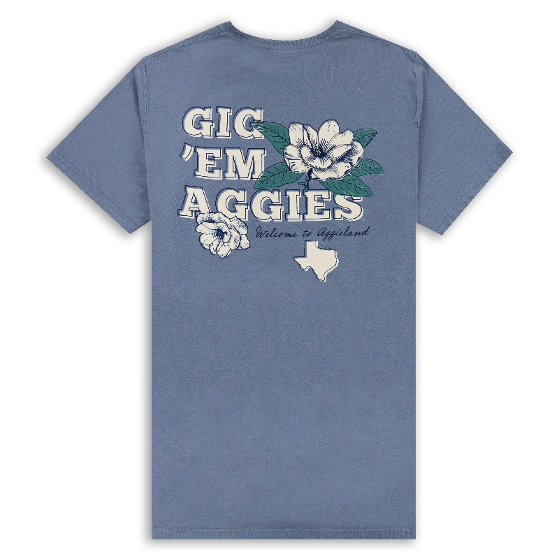 Texas A&M Gig 'Em Aggies Floral Blue T-Shirt Zippered Front Buttoned Front Snap Front