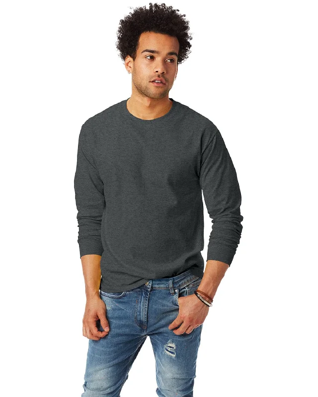 Hanes Tagless ComfortSoft Long Sleeve T-Shirt | Charcoal Heather Polka Dot Checkered Tartan Hanes Tagless ComfortSoft Long Sleeve T-Shirt | Charcoal Heather Polka Dot Checkered Tartan