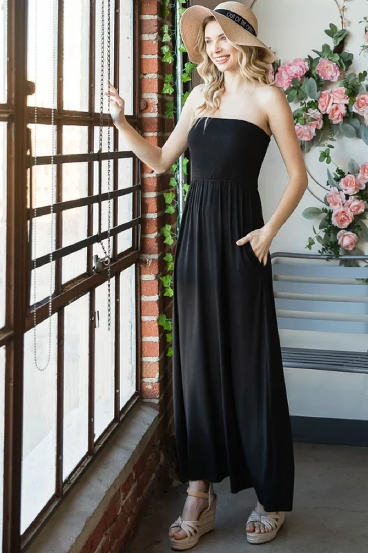 Strapless Maxi Dress Elegant Maxi Dress with Pockets