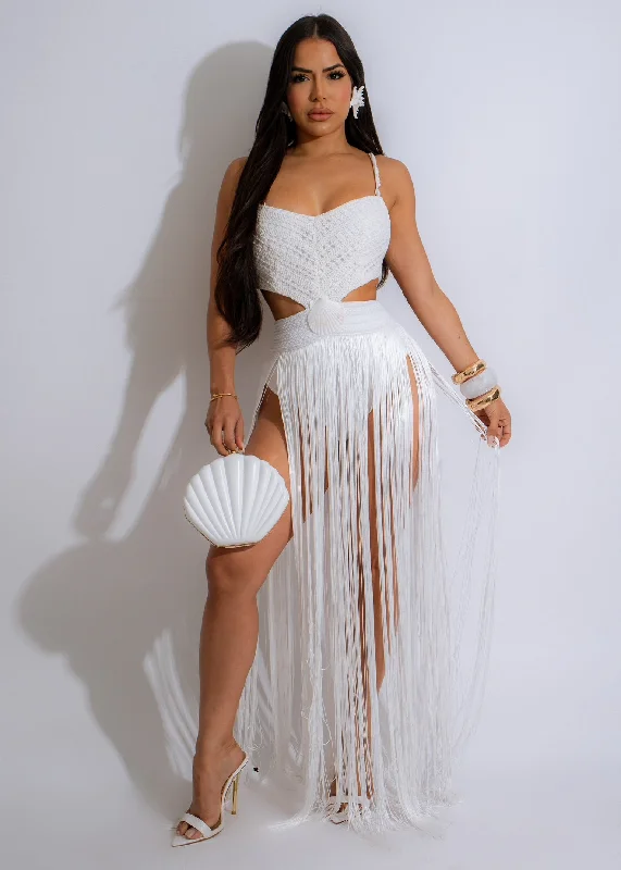 Iconic Girl Fringes Maxi Dress White Fashionable Chiffon Maxi Dress