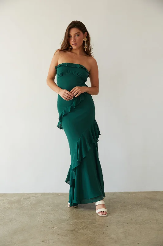 Jana Strapless Ruffle Open Back Maxi Dress Casual Maxi Dress with Pockets