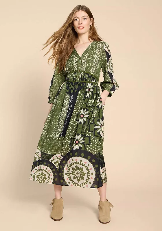 White Stuff Jenna Mosaic Pattern Maxi Dress, Green Print Chic Sleeveless Maxi Dress