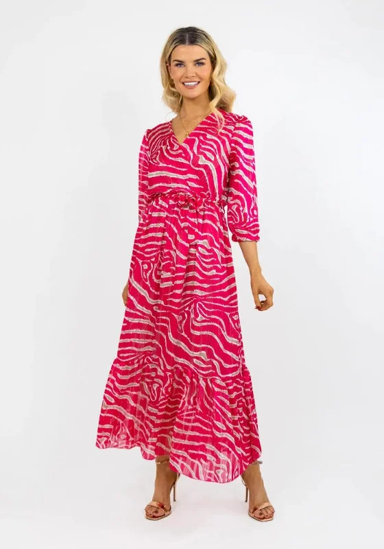 Kate & Pippa Modena Animal Print Maxi Dress, Fuchsia Fashionable Open-Back Maxi Dress