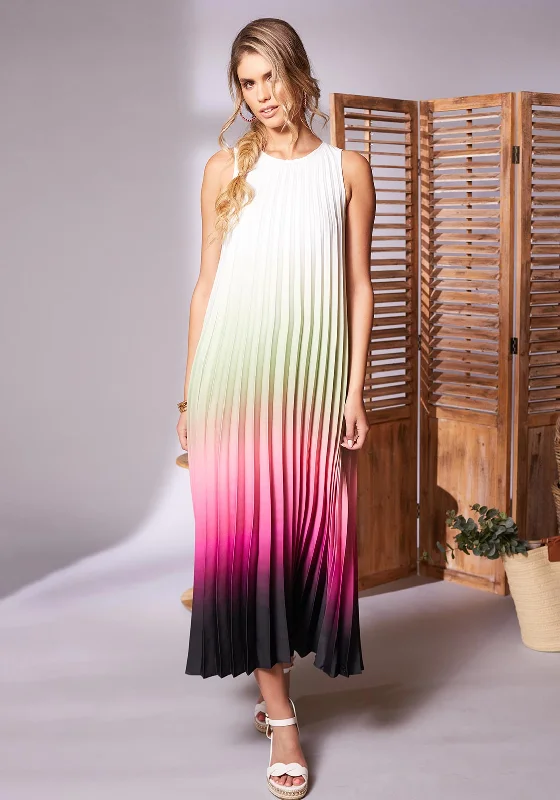 Kate Cooper Ombre Pleated Maxi Dress, Watermelon Elegant Tiered Maxi Dress