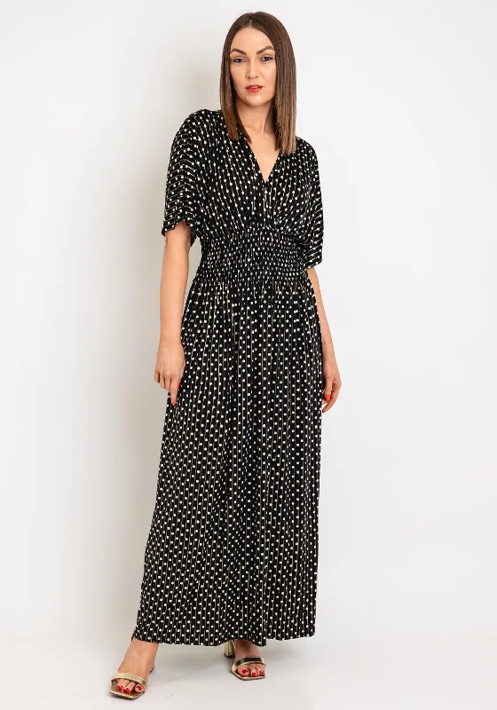 Serafina Collection One Size Polka Dot Maxi Dress, Black Fashionable Chiffon Tiered Maxi Dress