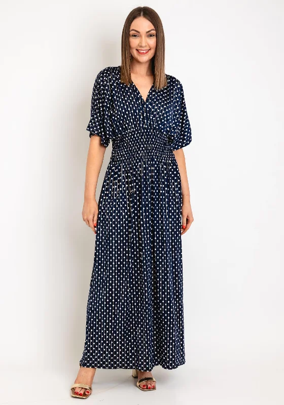 Serafina Collection One Size Polka Dot Maxi Dress, Navy Elegant Floral Maxi Dress