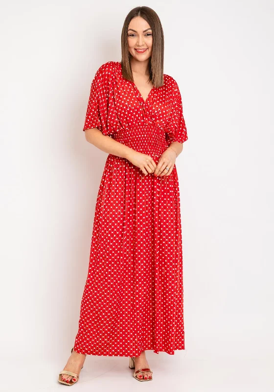 Serafina Collection One Size Polka Dot Maxi Dress, Red Fashionable Asymmetrical Maxi Dress