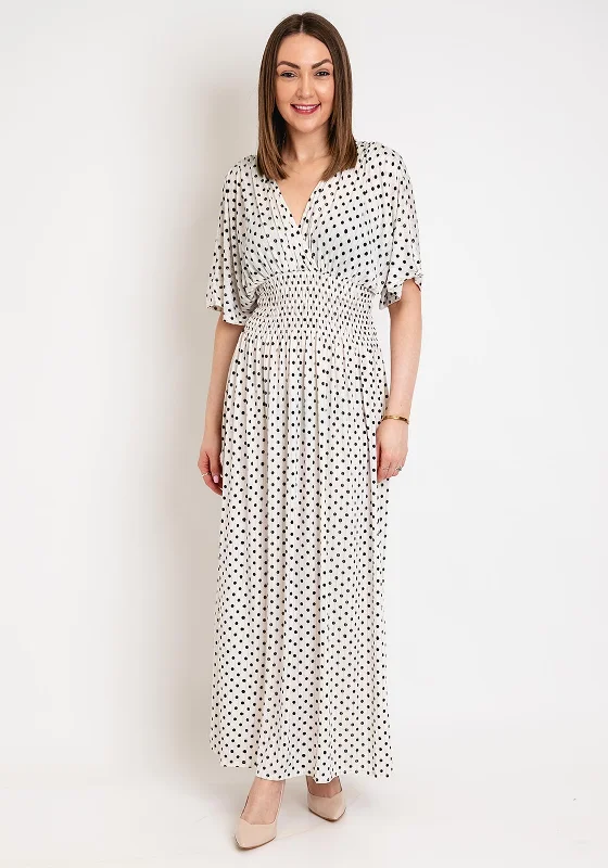 Serafina Collection One Size Polka Dot Maxi Dress, White Trendy Maxi Dress with Straps