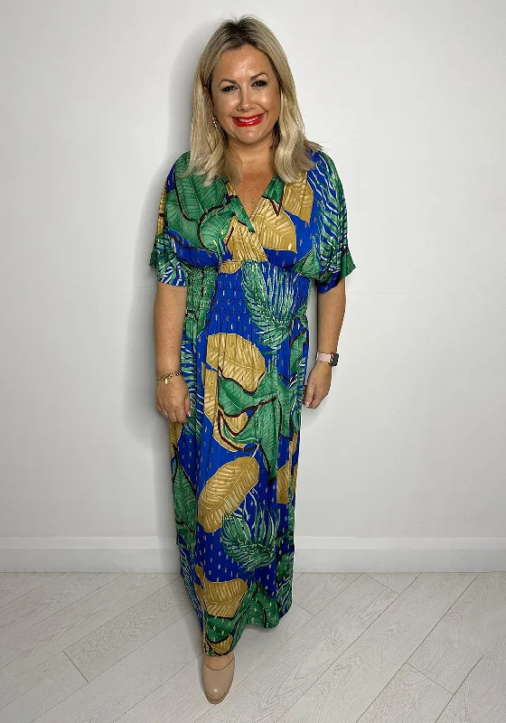 Serafina Collection One Size Tropical Print Maxi Dress, Blue Multi Chic Off-Shoulder Maxi Dress