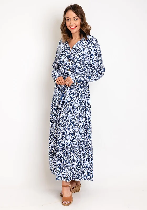 Serafina Collection One Size Drawstring Waist Maxi Dress, Blue Elegant Floral Maxi Dress