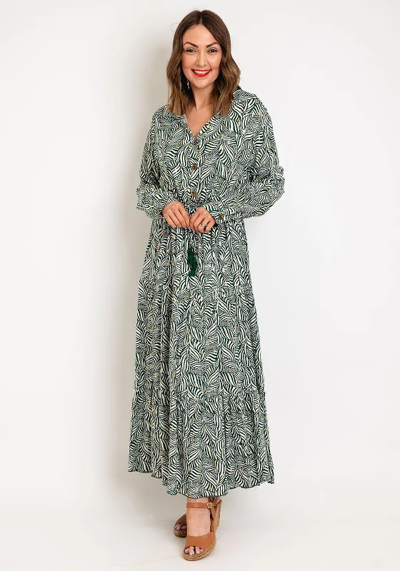 Serafina Collection One Size Drawstring Waist Maxi Dress, Green Trendy A-Line Maxi Dress