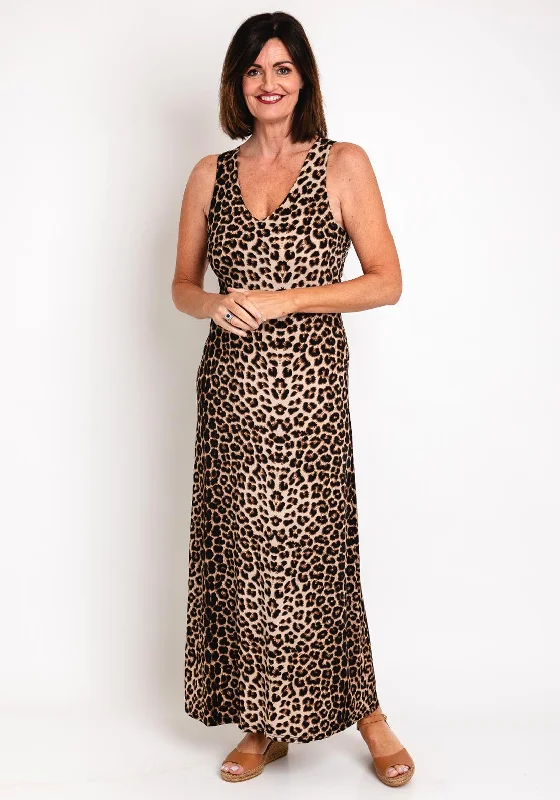 Serafina Collection One Size Leopard Print Maxi Dress, Brown Classic Solid Maxi Dress